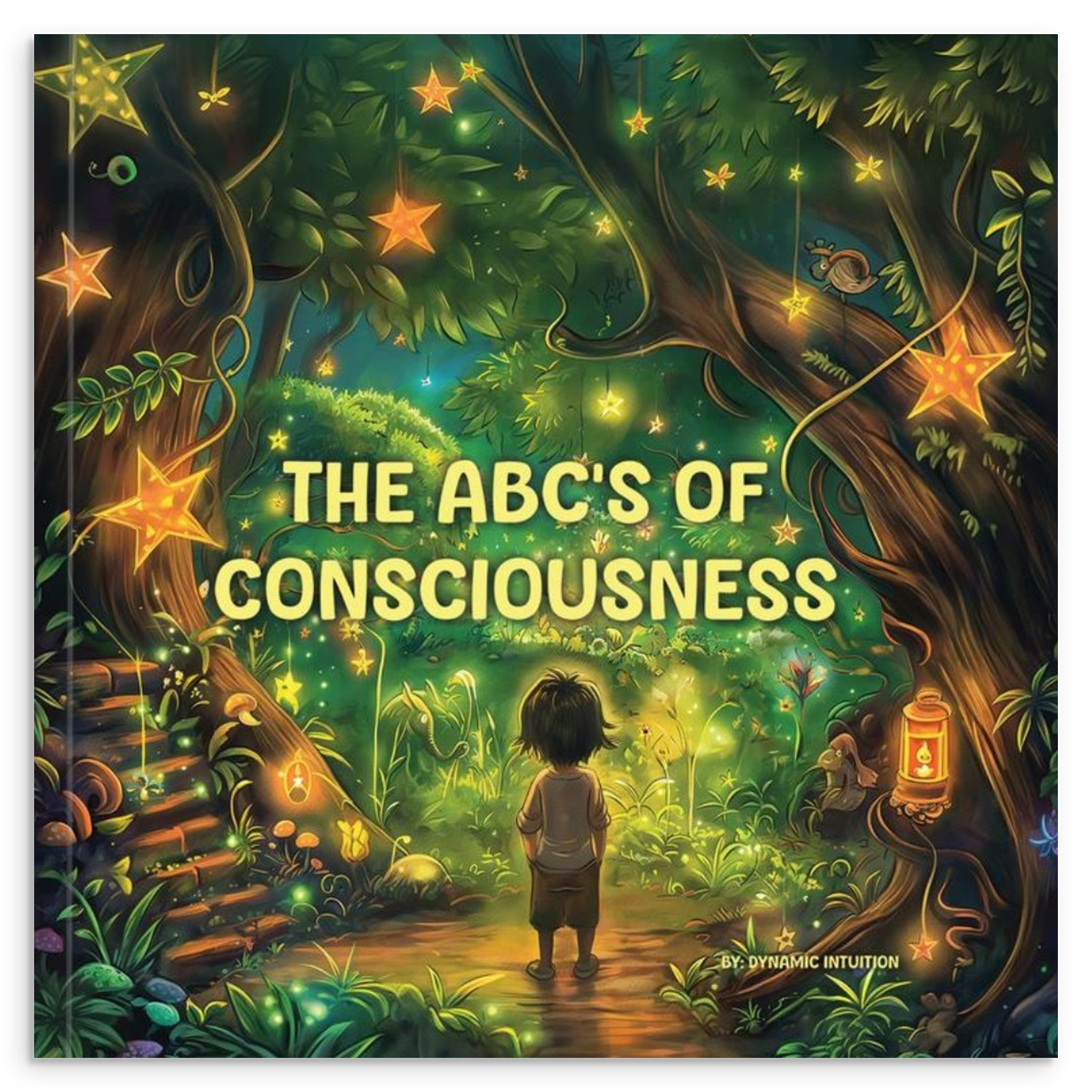 Front cover of The ABC's of Consciousness children's book — a child walking into a glowing, star-lit enchanted forest (Softcover edition)