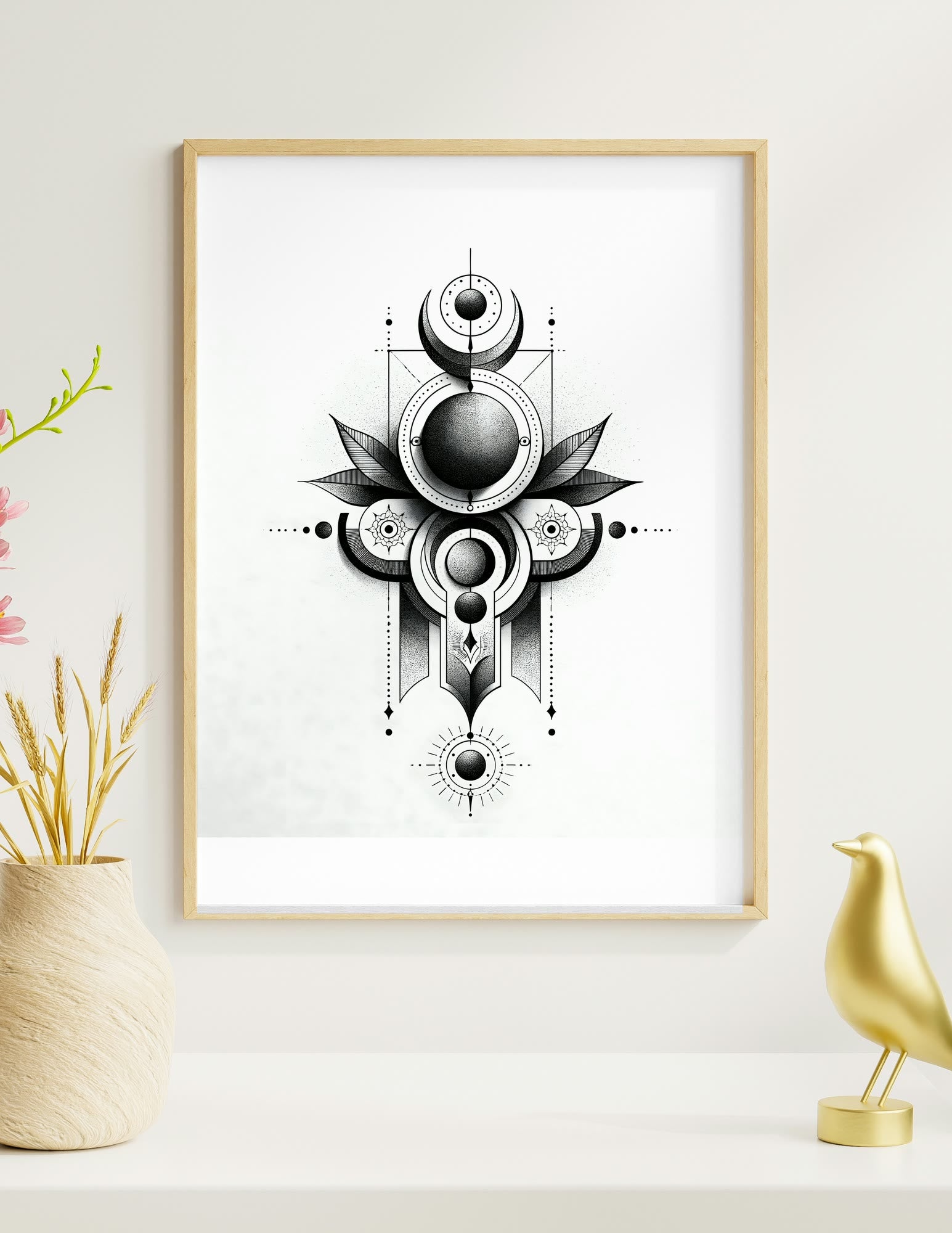 Celestial Geometry I framed room mockup