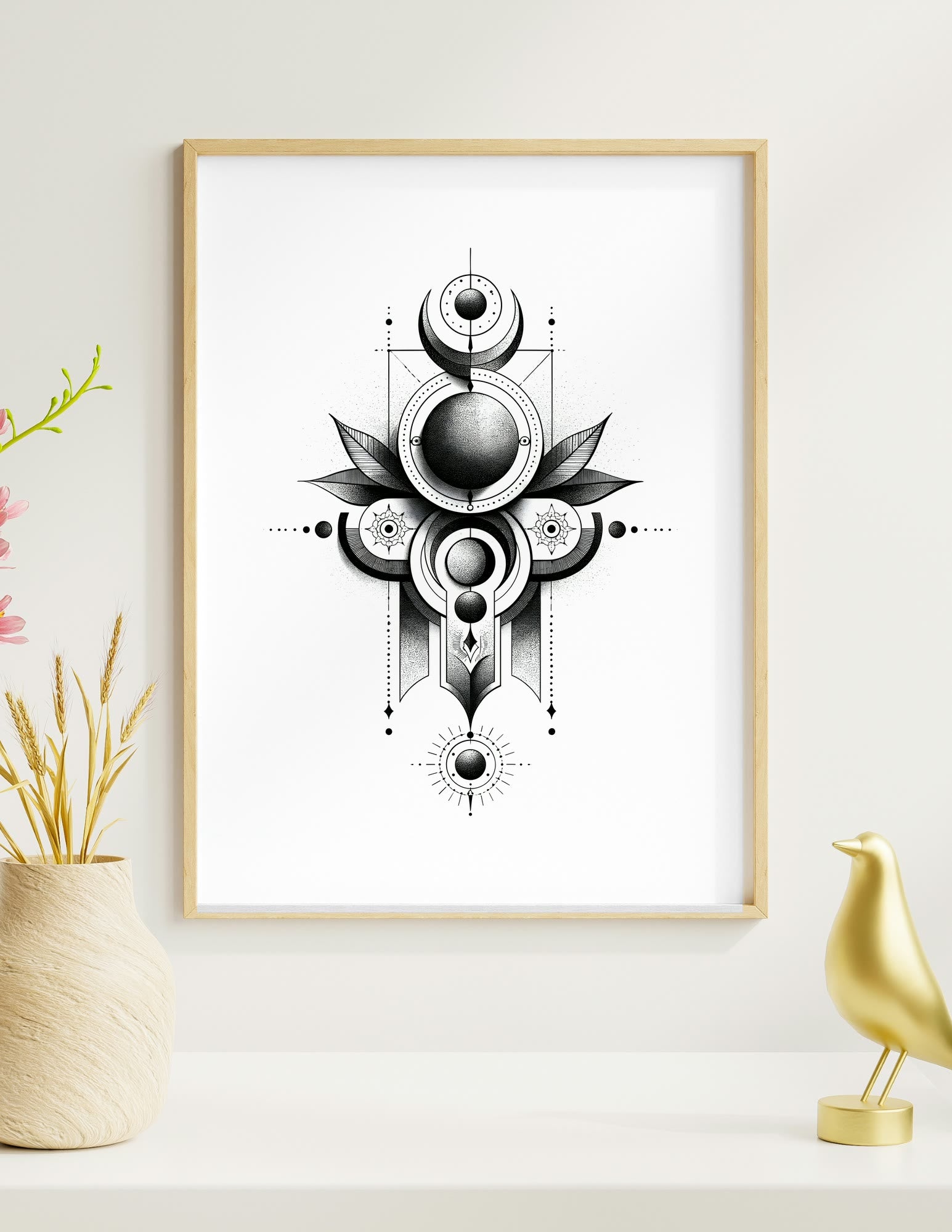Celestial Geometry I framed room mockup