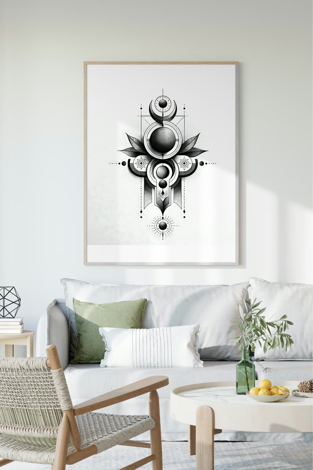 Celestial Geometry I framed room mockup