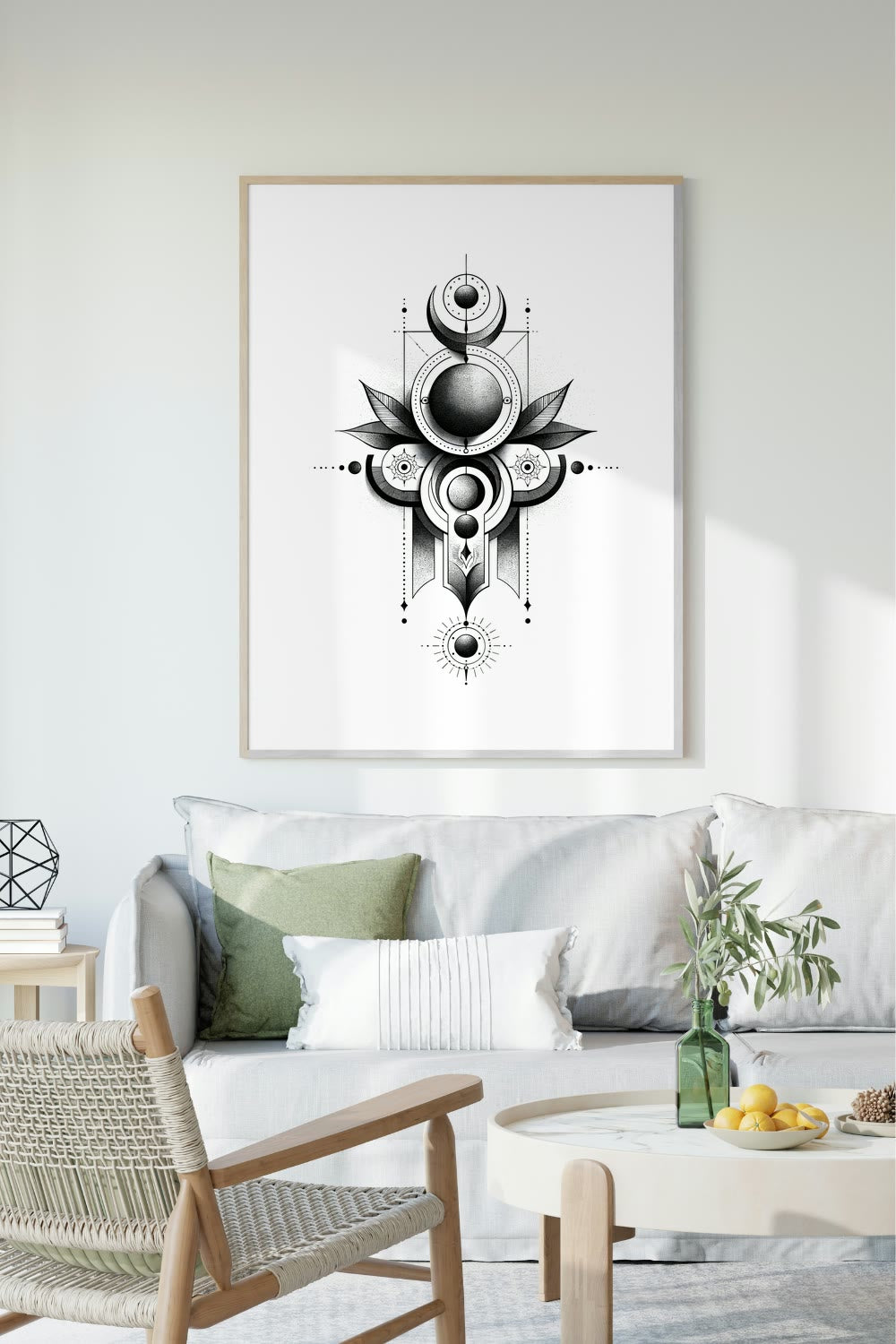 Celestial Geometry I framed room mockup