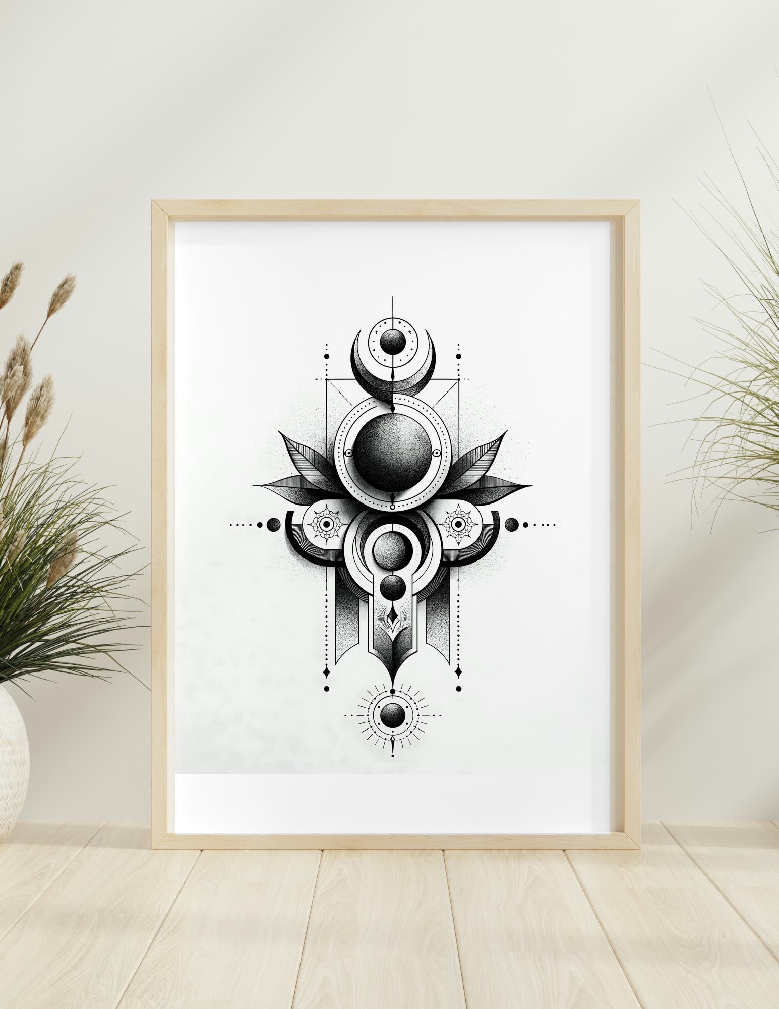 Celestial Geometry I framed room mockup
