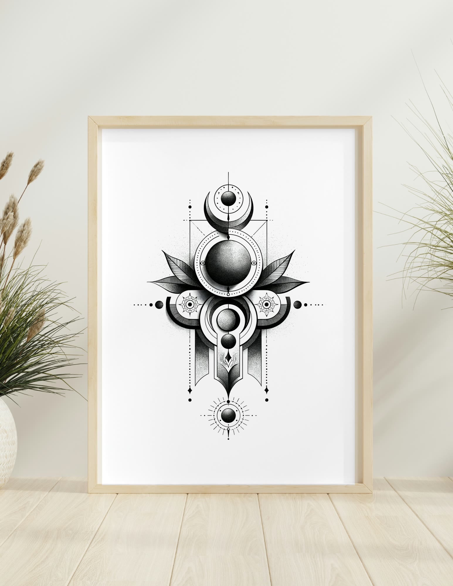 Celestial Geometry I framed room mockup