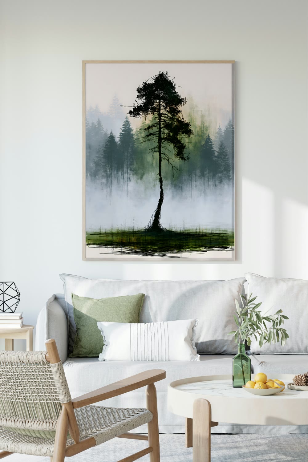 Pine in the Fog framed room mockup