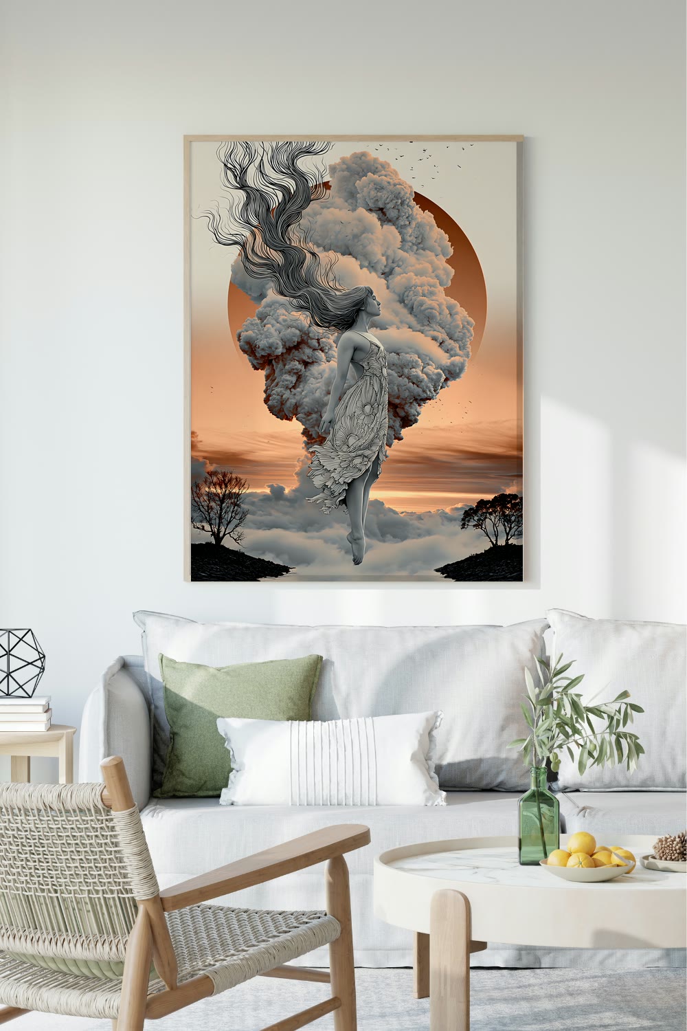 She Walks in Clouds framed room mockup