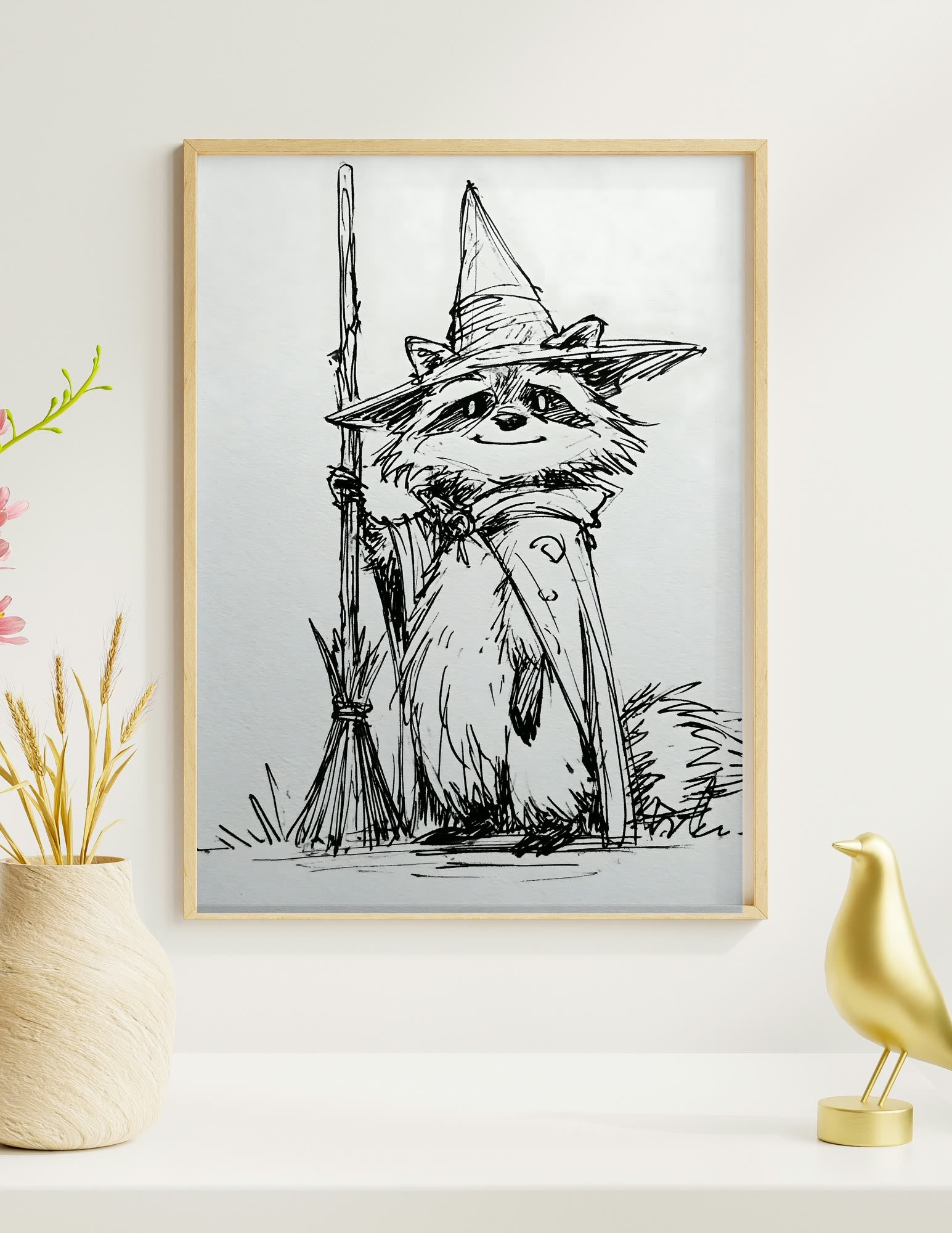 The Raccoon Witch framed room mockup