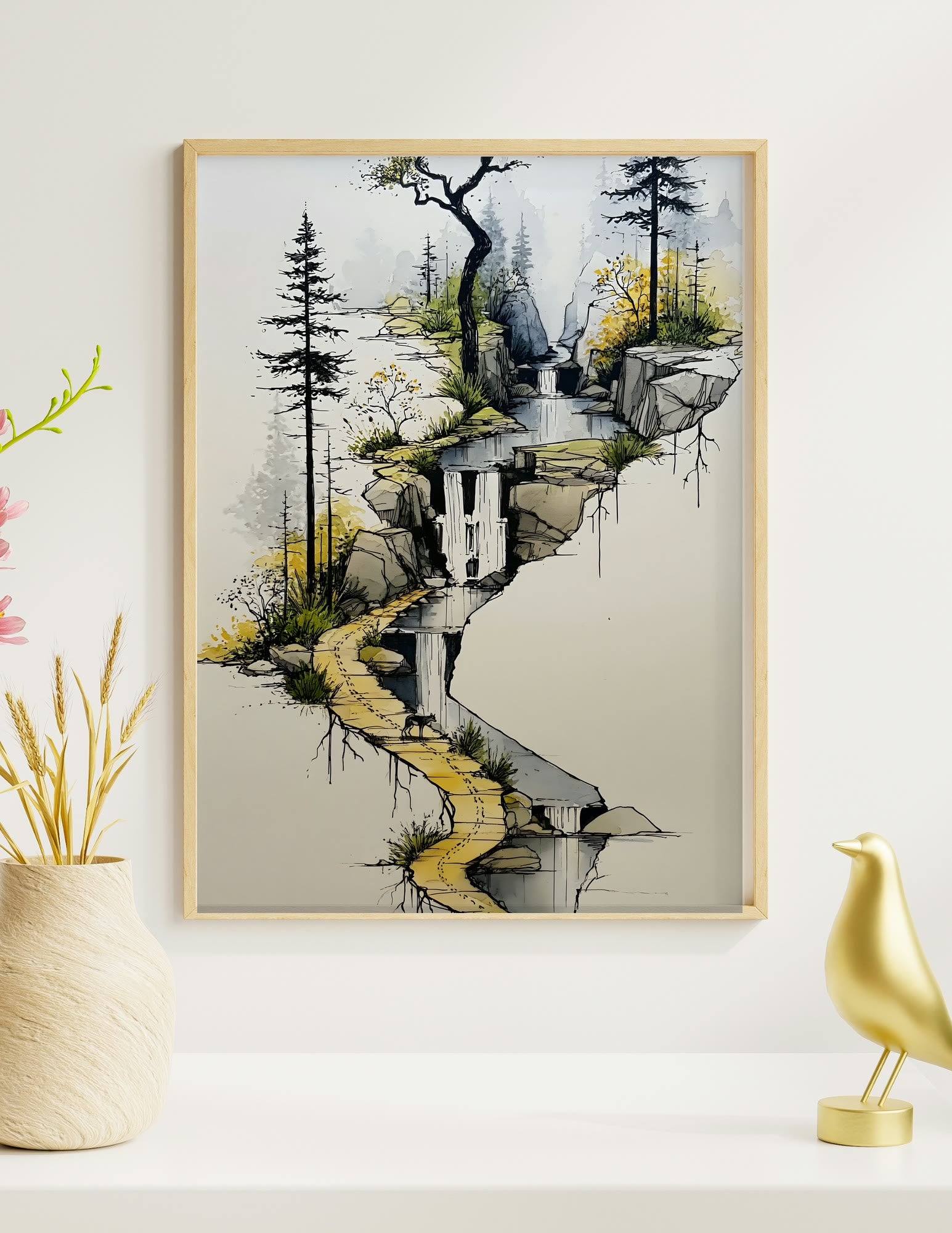 The Winding Stream framed room mockup
