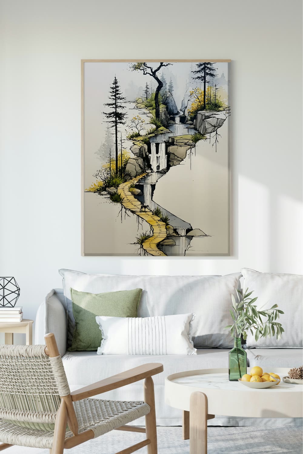 The Winding Stream framed room mockup