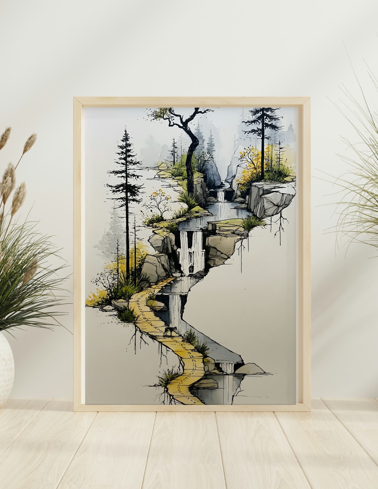 The Winding Stream framed room mockup