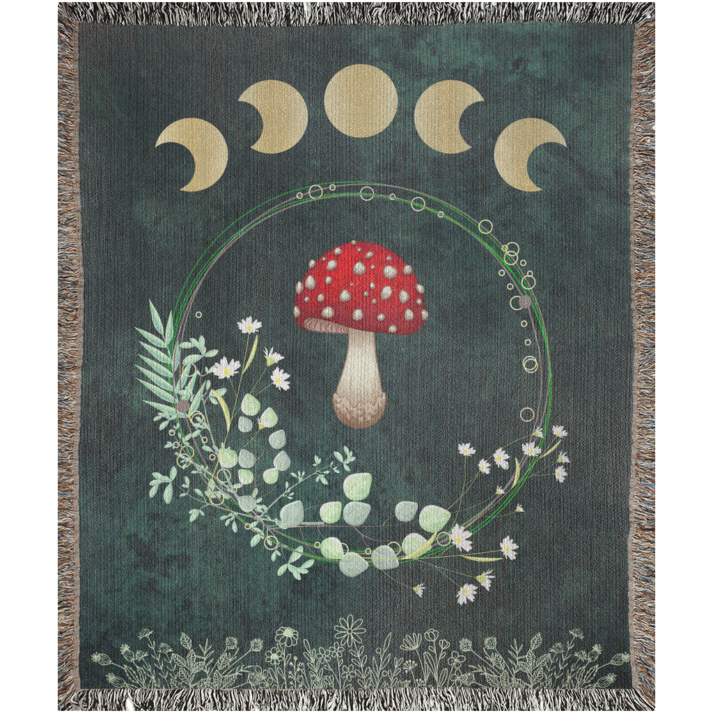 Mushroom Garden on Black Cotton Fabric by Keepsake Calico